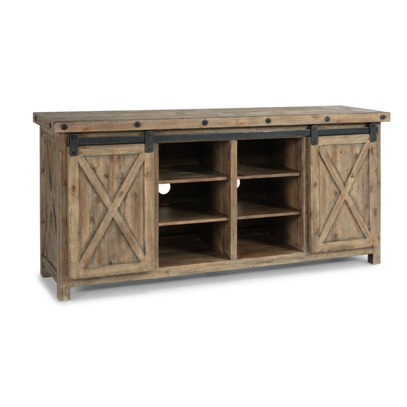 72'' Light Brown Reclaimed Wood Media Console with Cabinet