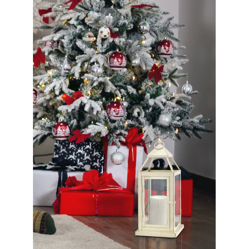 Antique White Square Stainless Steel & Glass Tabletop Lantern, 16''
