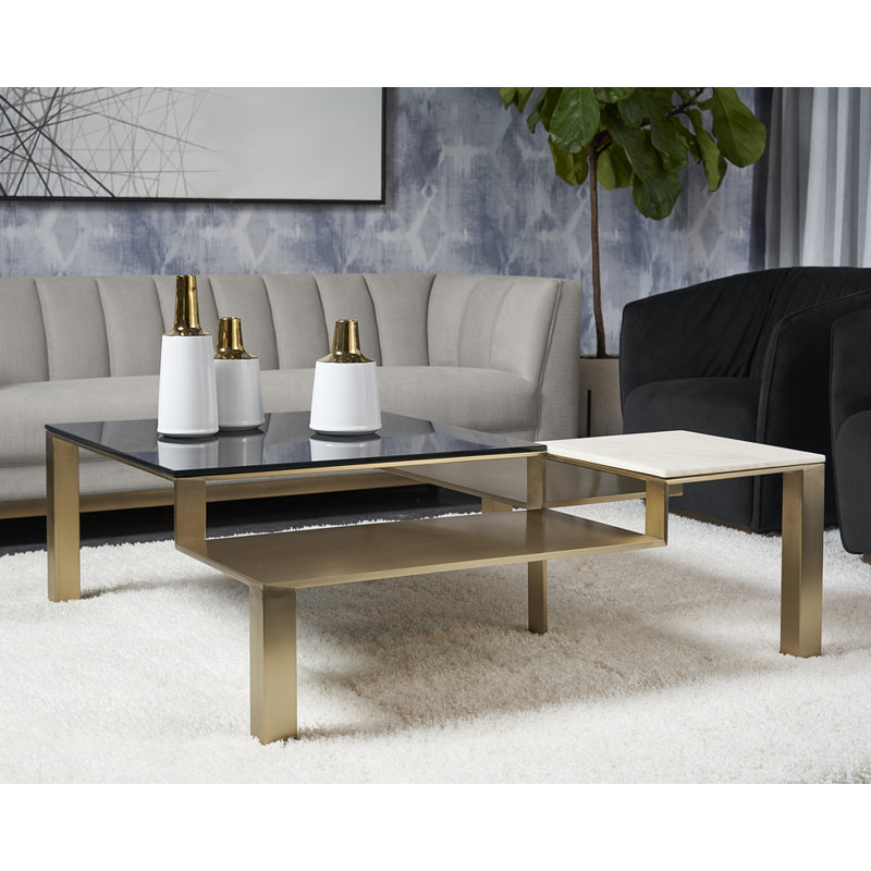 Gold and Black Square Marble Metal Coffee Table