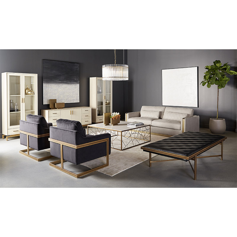White Marble and Bronze Square Coffee Table