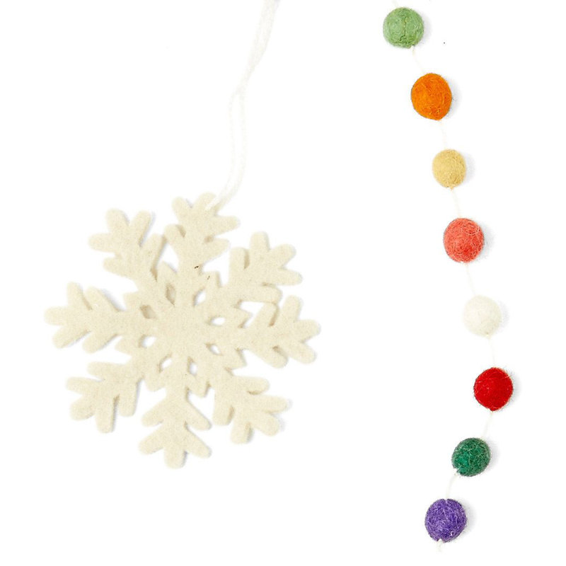 6' Multicolor Wool Pom Pom Snowflake Garland