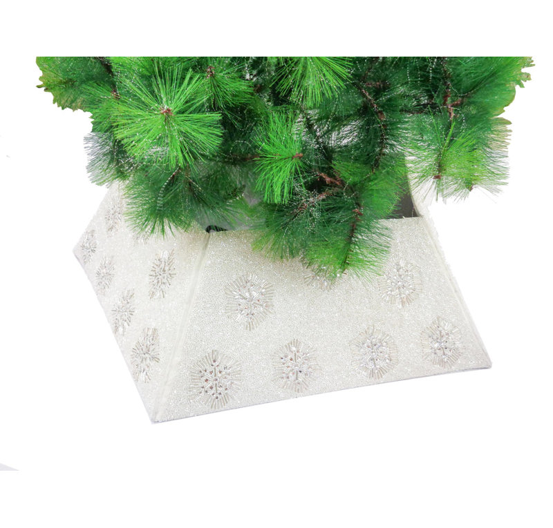 Arcadia Home Hand Beaded Adjustable Christmas Tree Collar - White Embroidered Starbursts