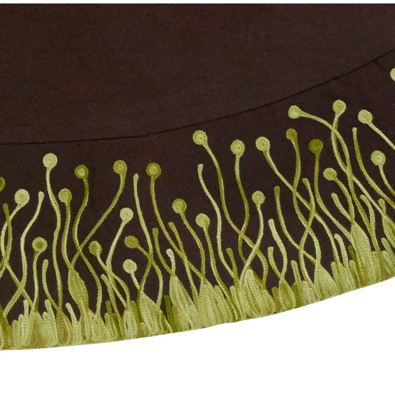 Handmade Chocolate and Green Linen Cotton Blend Tree Skirt