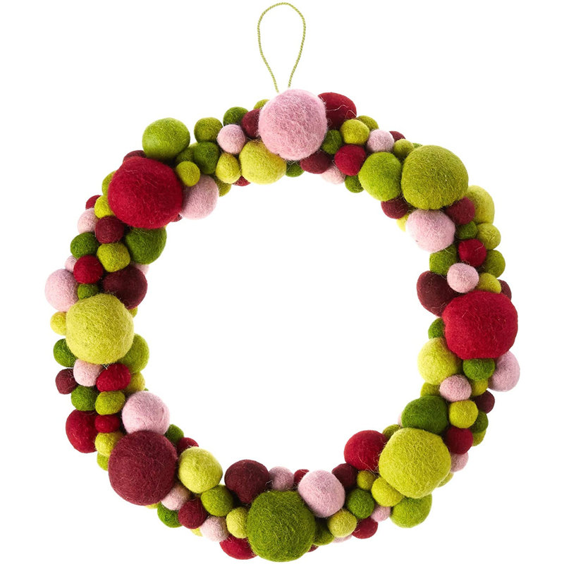 Handmade Multicolor Felt Ball 14" Wool Wreath