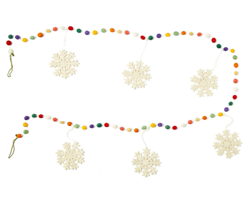 6' Multicolor Wool Pom Pom Snowflake Garland