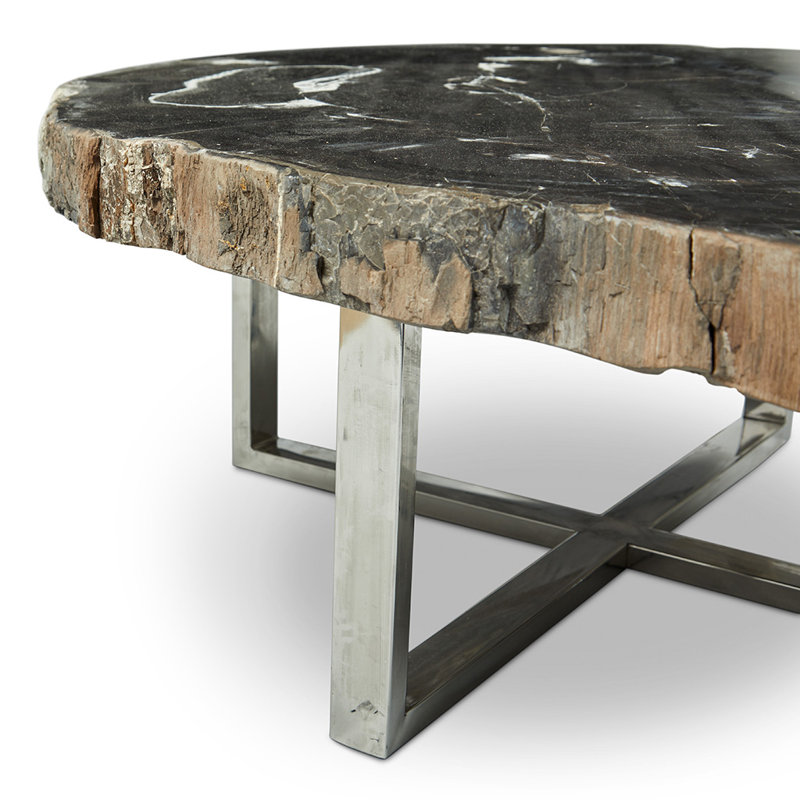 Urbia Relique Natural Dark Petrified Wood & Polished Stainless Steel Coffee Table