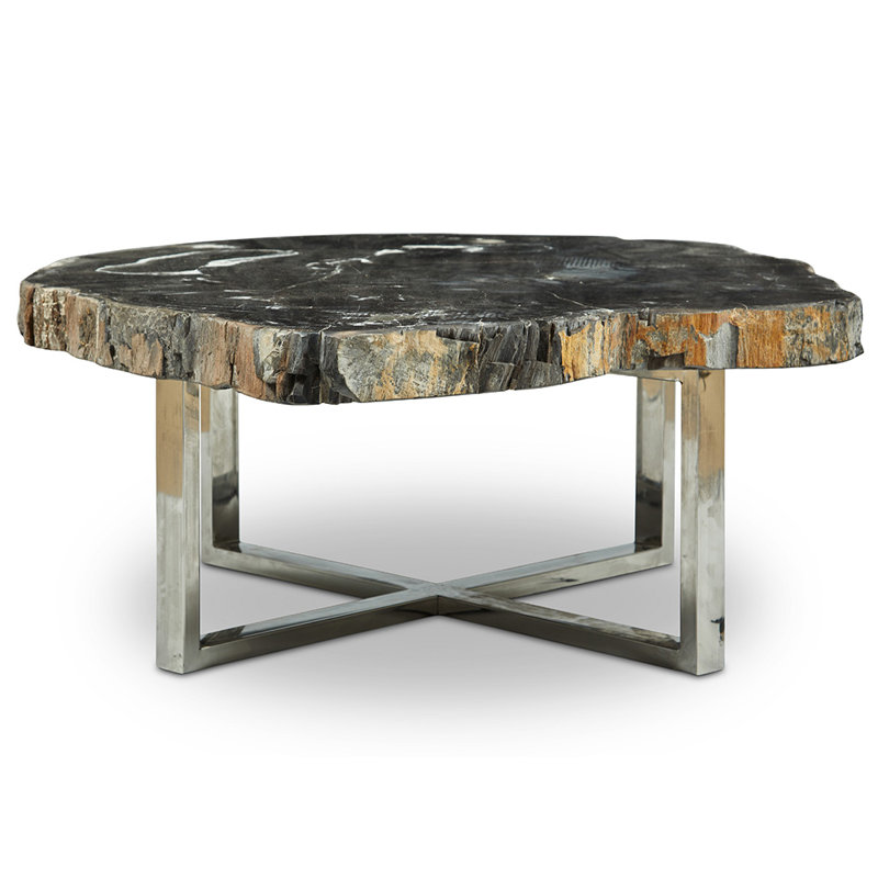 Urbia Relique Natural Dark Petrified Wood & Polished Stainless Steel Coffee Table