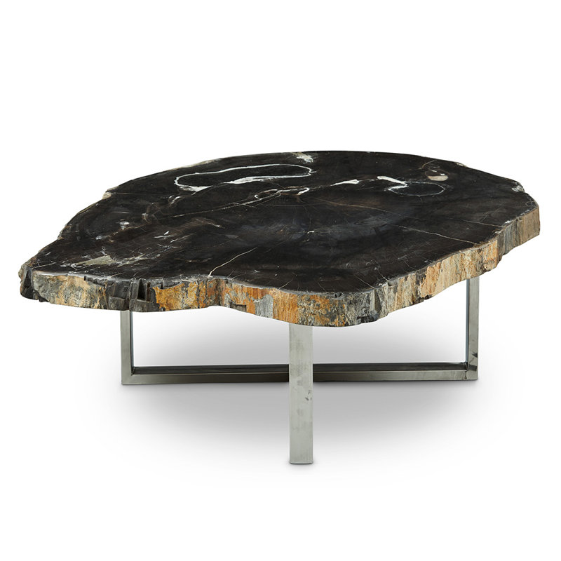 Urbia Relique Natural Dark Petrified Wood & Polished Stainless Steel Coffee Table