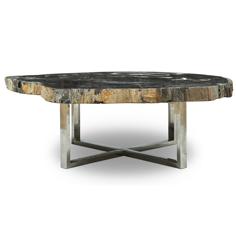 Urbia Relique Natural Dark Petrified Wood & Polished Stainless Steel Coffee Table