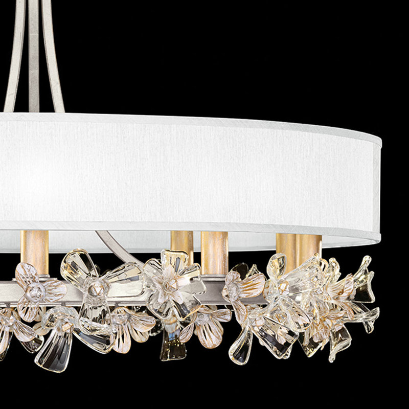 Azu 34.5" Silver Leaf Round Chandelier with White Crystal Accents
