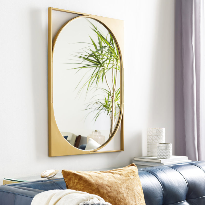 Bauhaus Full Length Rectangular Wood & Gold Mirror 26" x 36"