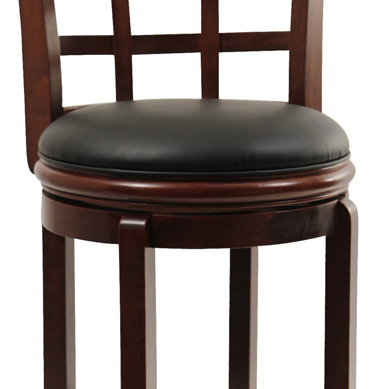Espresso Swivel Solid Wood Counter Stool with Faux Leather Seat