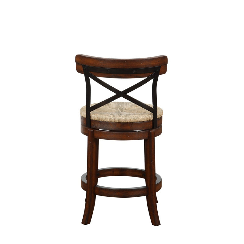 Brown Swivel Counter Stool with Metal Cross Back