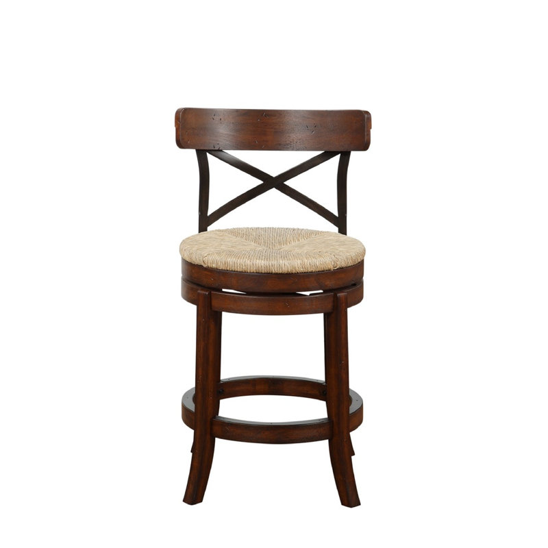 Brown Swivel Counter Stool with Metal Cross Back
