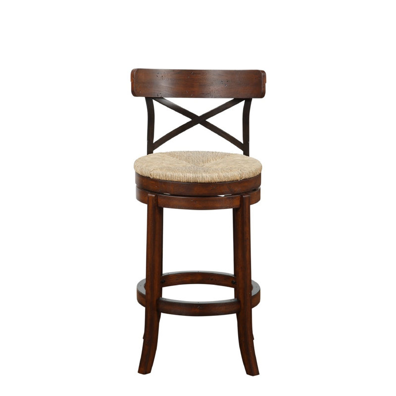 Brown Swivel Counter Stool with Metal Cross Back