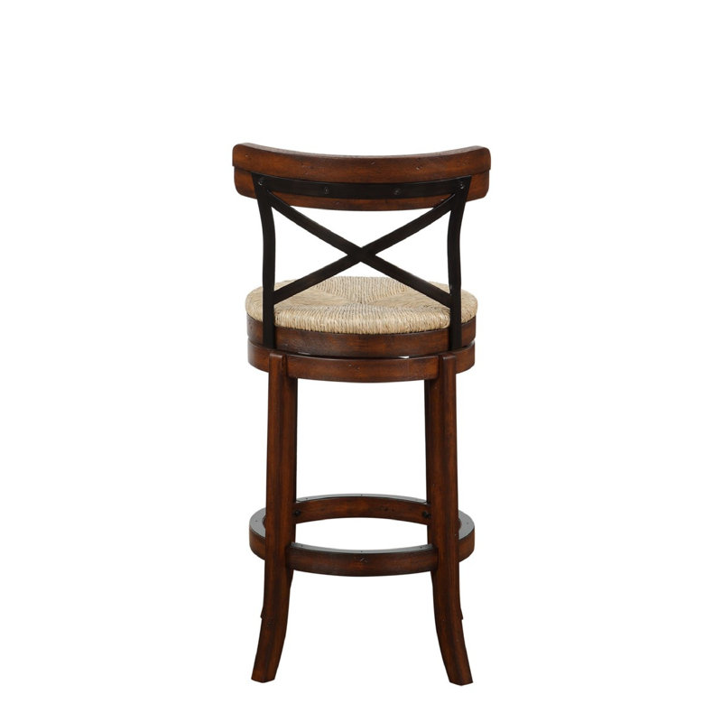 Brown Swivel Counter Stool with Metal Cross Back