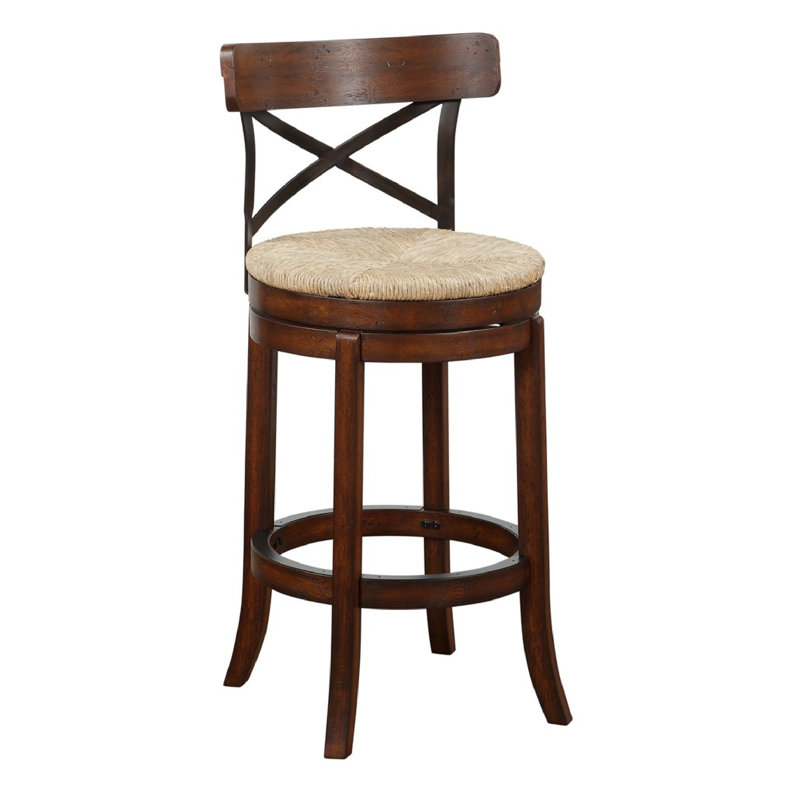Brown Swivel Counter Stool with Metal Cross Back