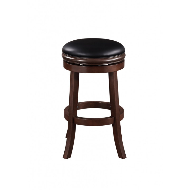 Espresso Swivel Adjustable Backless Barstool in Faux Leather and Wood
