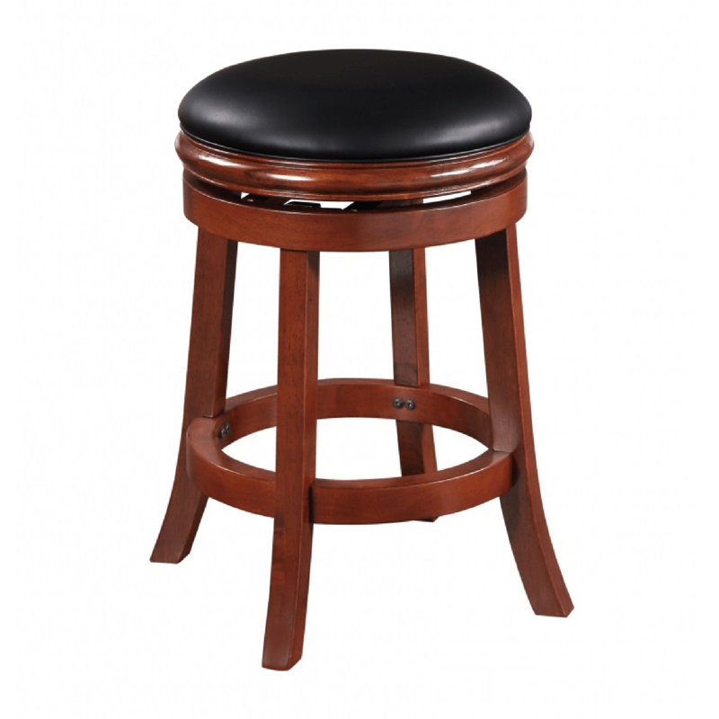 Cherry Wood Adjustable Swivel Backless Counter Stool
