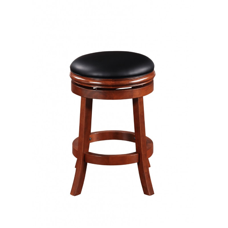 Cherry Wood Adjustable Swivel Backless Counter Stool