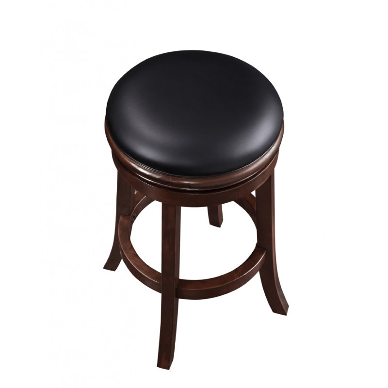 Espresso Swivel Adjustable Backless Barstool in Faux Leather and Wood