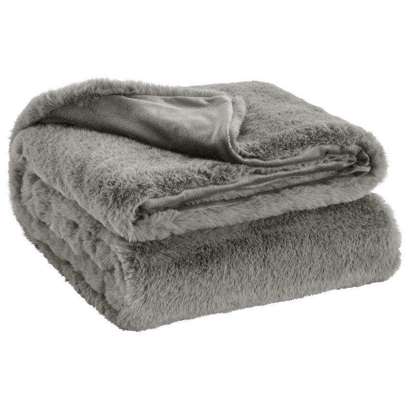 Gariland Luxurious Gray Faux Rabbit Fur 50" x 60" Reversible Throw