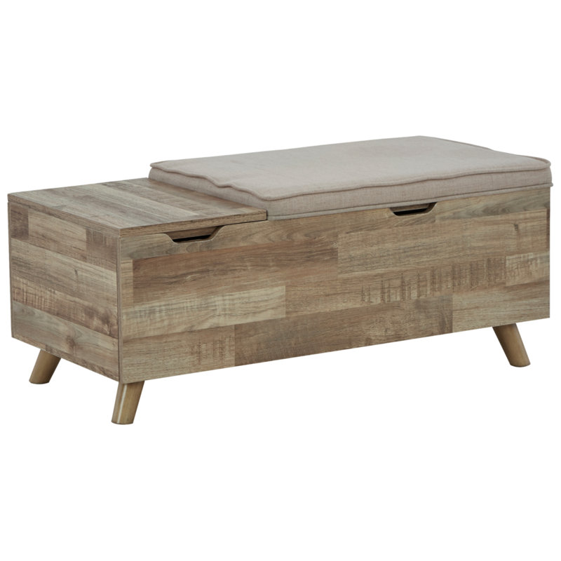 Gerdanet Butcher-Block Effect Storage Bench in Beige/Brown