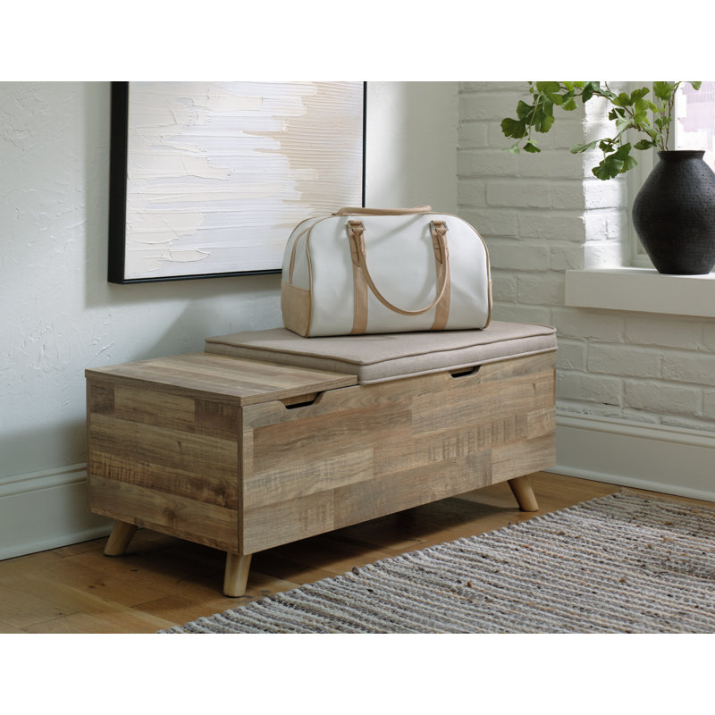 Gerdanet Butcher-Block Effect Storage Bench in Beige/Brown