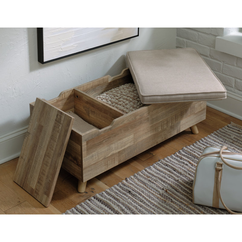 Gerdanet Butcher-Block Effect Storage Bench in Beige/Brown
