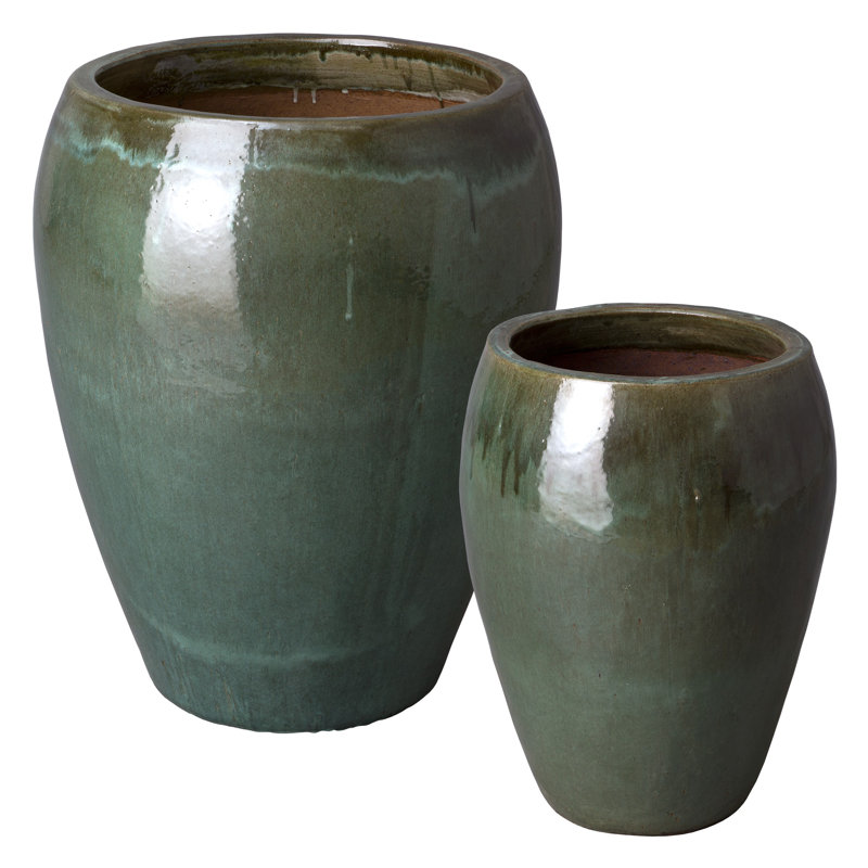 Large Tea Green Ceramic Round Pot for Indoor/Outdoor Use