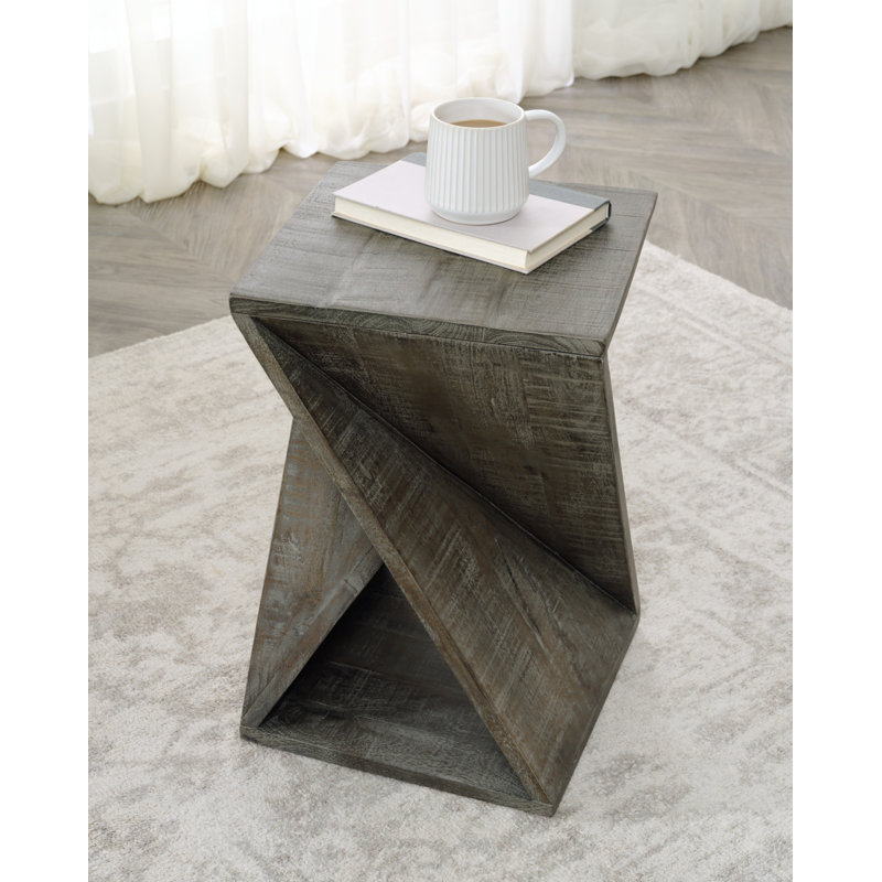 Zalemont Distressed Gray Solid Wood Square End Table
