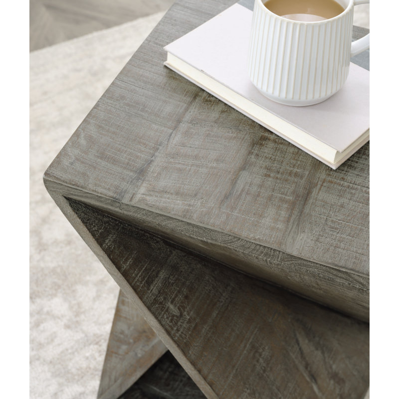 Zalemont Distressed Gray Solid Wood Square End Table