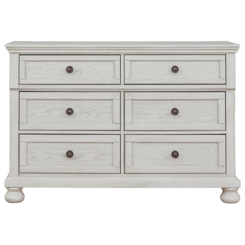 Elegant Antiqued White 52" Transitional Dresser with Bronze-Tone Knobs