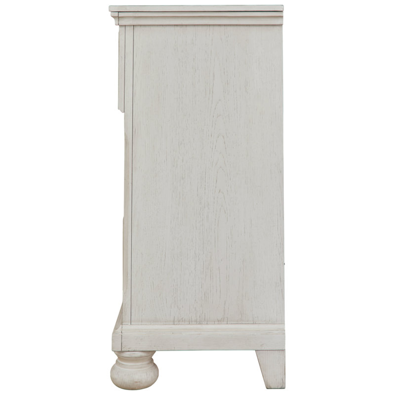 Elegant Antiqued White 52" Transitional Dresser with Bronze-Tone Knobs