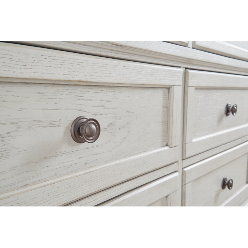 Elegant Antiqued White 52" Transitional Dresser with Bronze-Tone Knobs