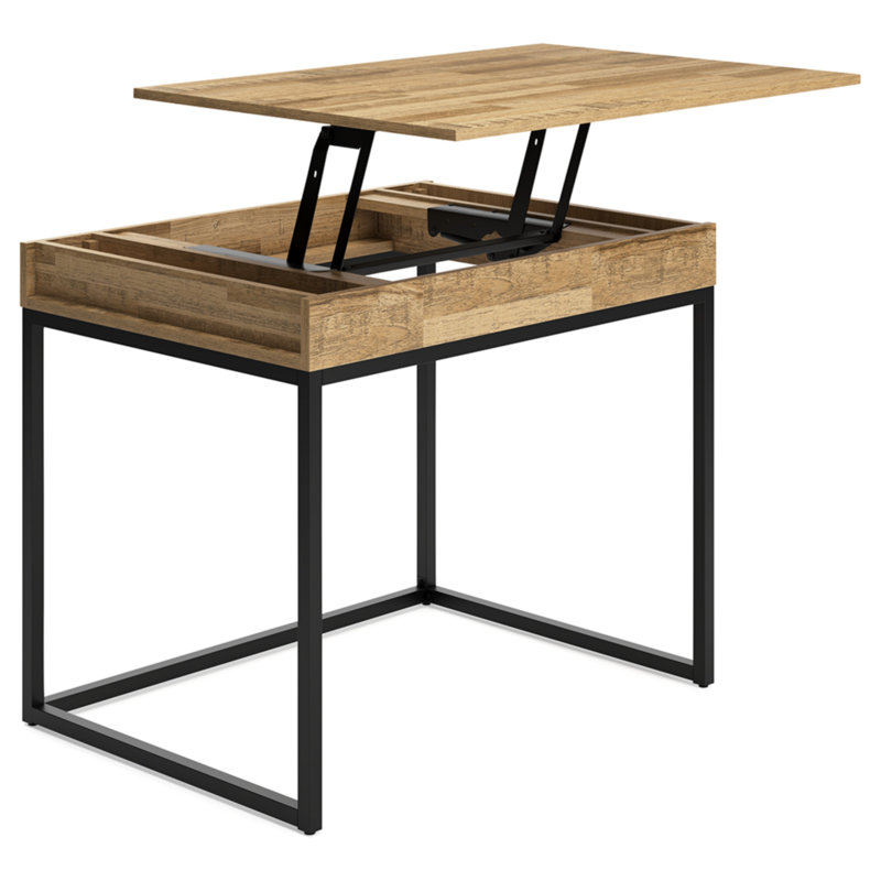 36" Industrial Chic Lift-Top Home Office Desk in Light Brown & Black