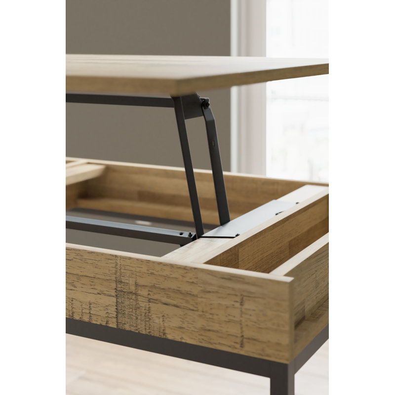 36" Industrial Chic Lift-Top Home Office Desk in Light Brown & Black