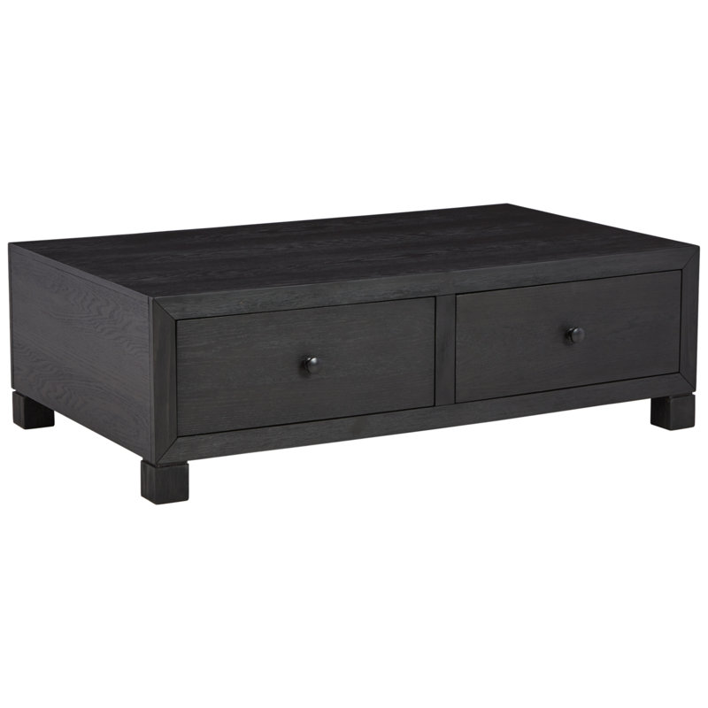 Modern Black Square Wood End Table with Storage