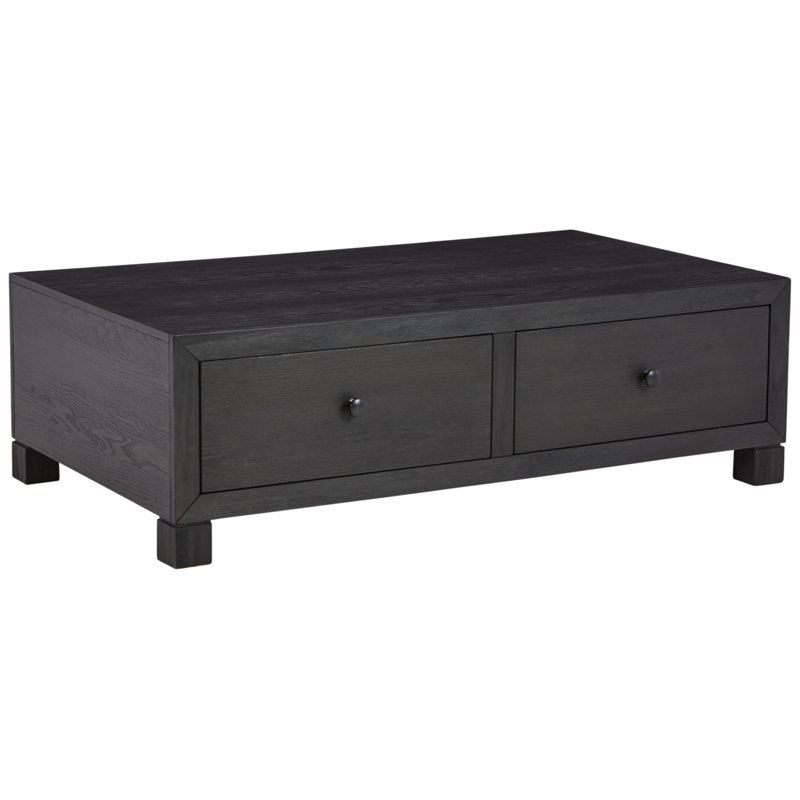Modern Black Square Wood End Table with Storage