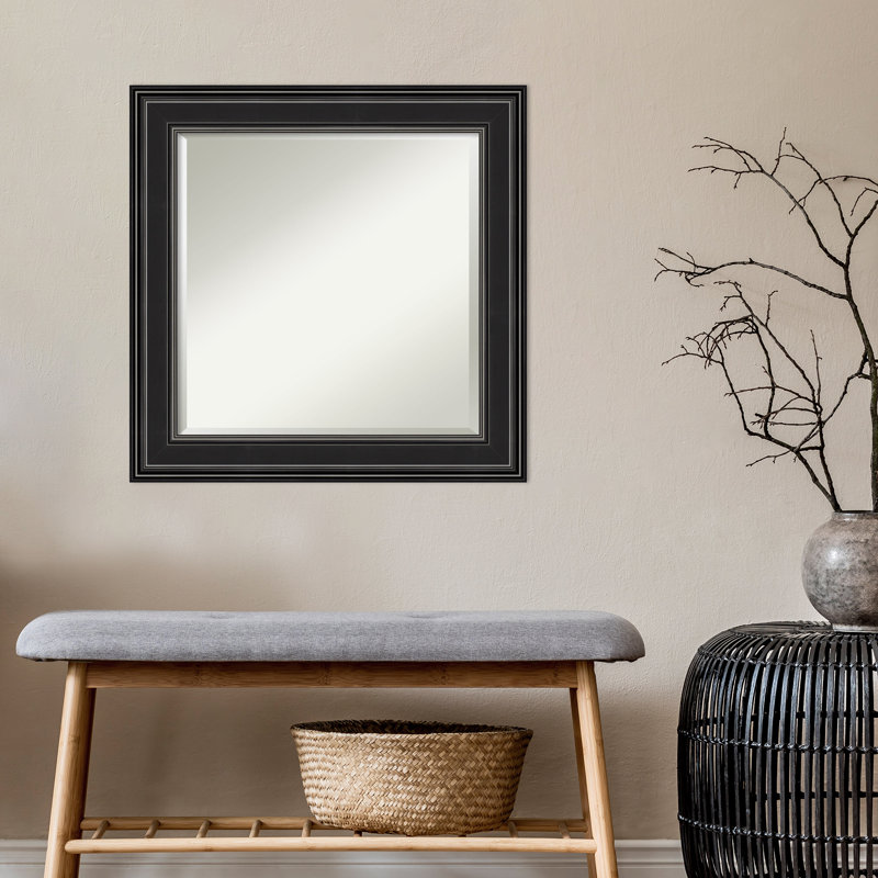 Ridge Black Square Polystyrene Framed Bathroom Vanity Mirror, 25.75"