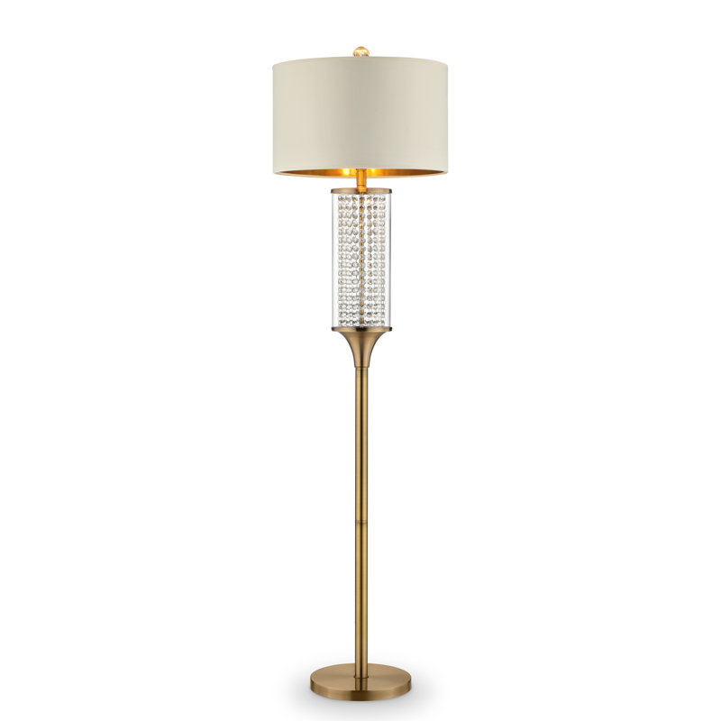 Elegant 62.25'' Gold Crystal Floor Lamp with Off-White Drum Shade