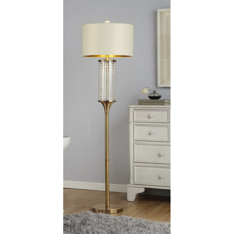 Elegant 62.25'' Gold Crystal Floor Lamp with Off-White Drum Shade