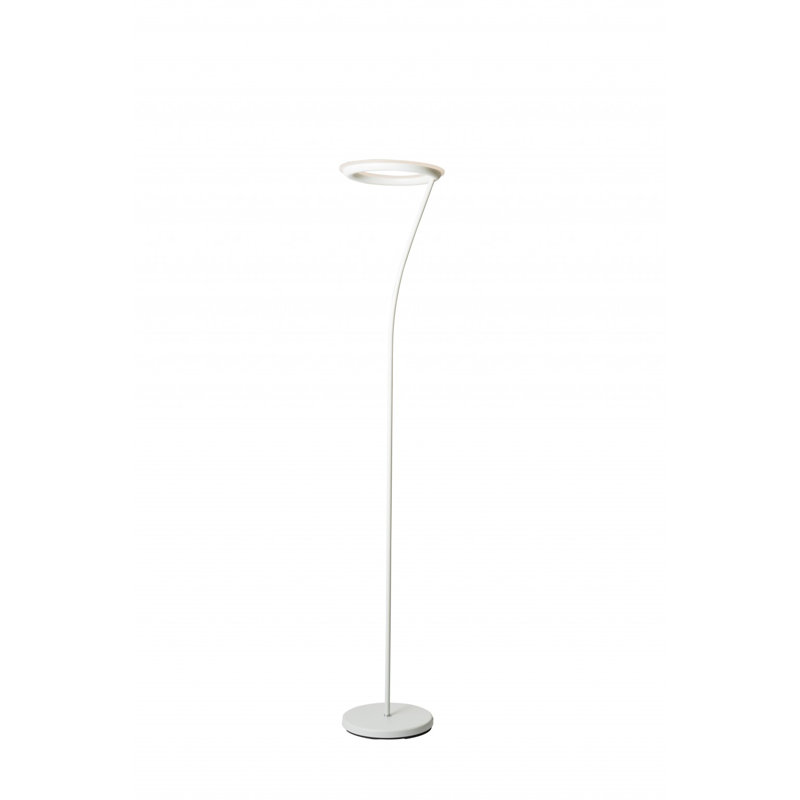Sleek White Metal Torchiere Floor Lamp with Halo Shade
