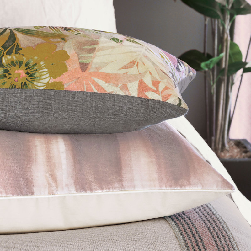 Floral Linen Blend Rectangular Lumbar Accent Pillow