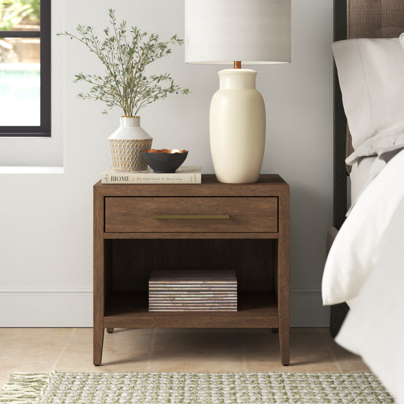 Ariella Brown Mahogany 1-Drawer Nightstand with Brass Pull