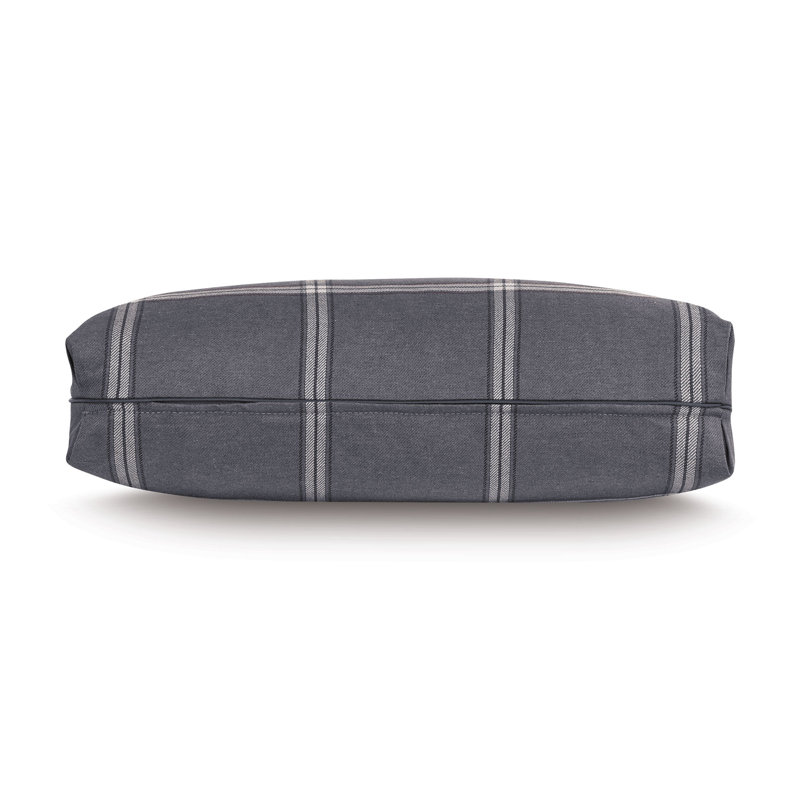Gray Plaid Cotton Blend Lumbar Accent Pillow with Piped Edges