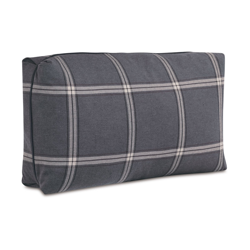 Gray Plaid Cotton Blend Lumbar Accent Pillow with Piped Edges