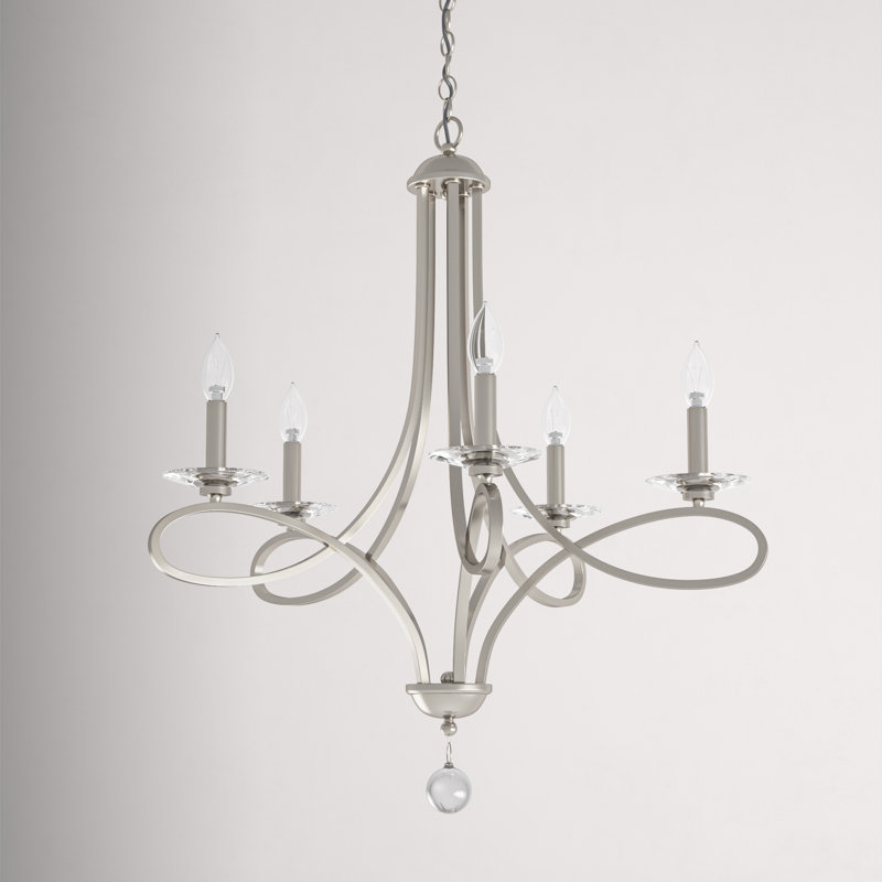 Elegant Marilyn Brushed Nickel 5-Light Chandelier with Clear Crystals