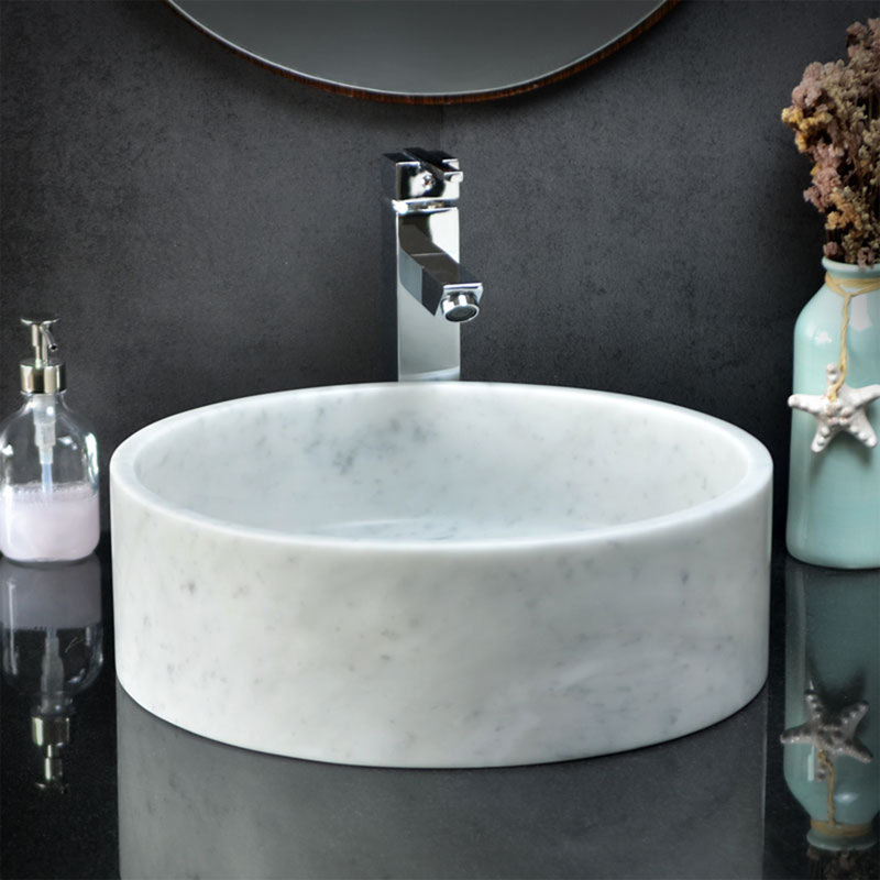 Carrera White Stone Circular Bathroom Sink 15.75"