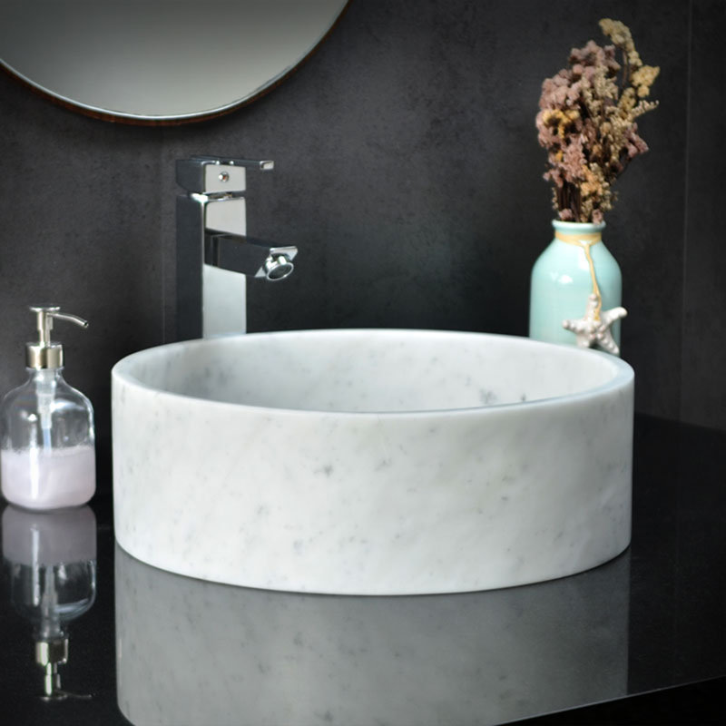 Carrera White Stone Circular Bathroom Sink 15.75"